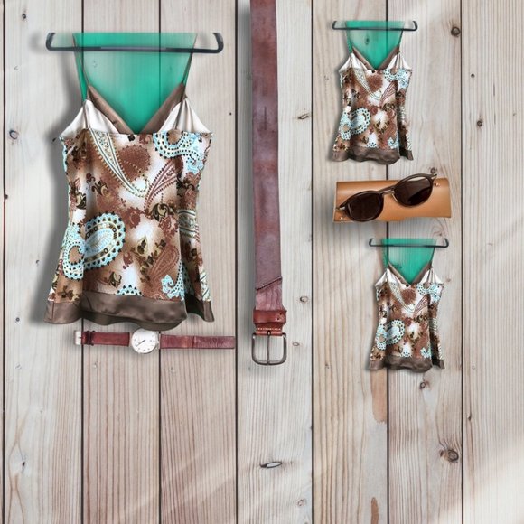 Maurices Tops - Maurice Geometric Tie Tank Top Brown/Teal/White M